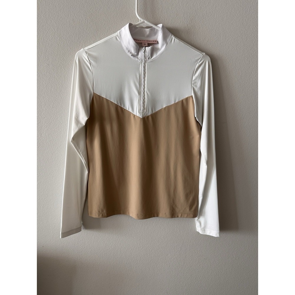 Hannah Childs Equestrian English Show Shirt 1/4 Zip XS White Beige Long Sleeve